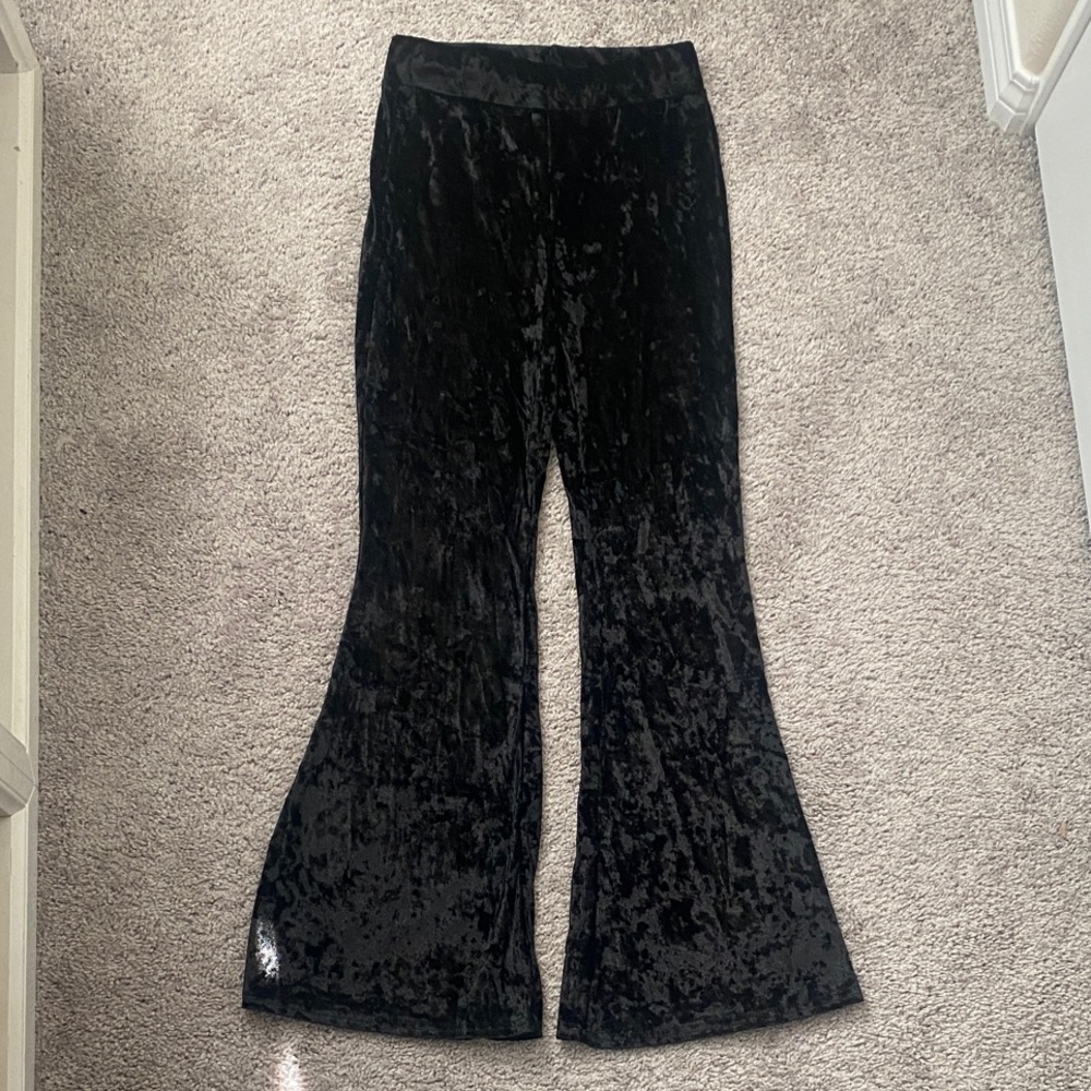 Black crushed Velvet Flare Pants